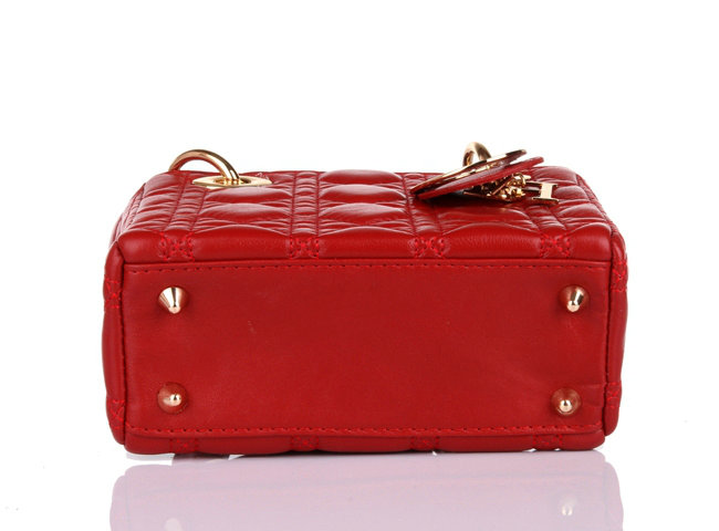 mini lady dior lambskin leather bag 6321 red with gold hardware